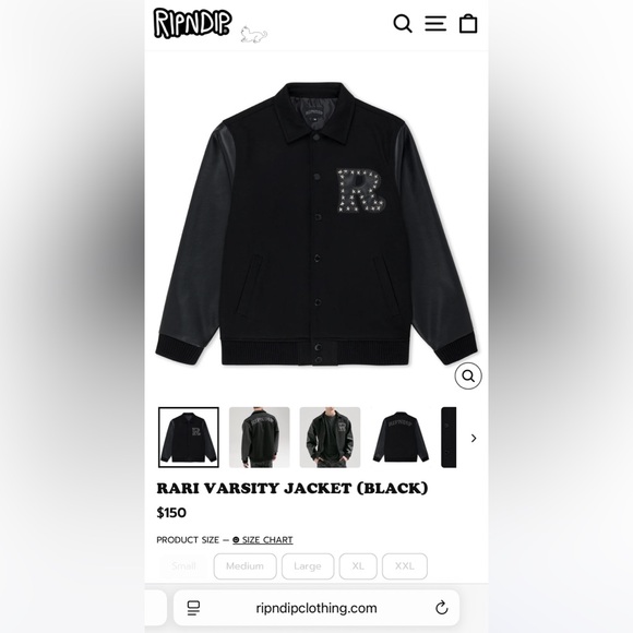 RIPNDIP RARI VARSITY JACKET (BLACK)-M - Picture 3 of 9